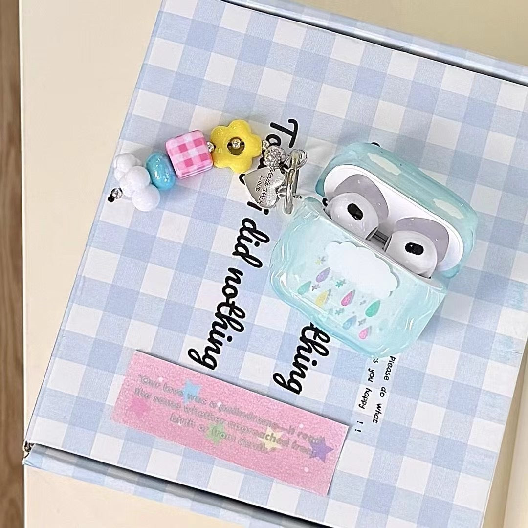 Blue Cloud AirPods Case with Beaded Charm